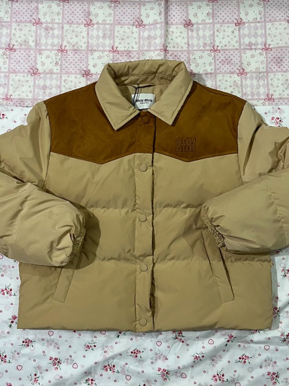 Miu Miu Two-Tone Tan and Brown Puffer Jacket